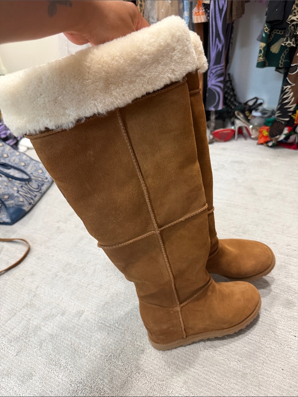 UGG Tall Shearling-Lined Suede Boots - Chestnut